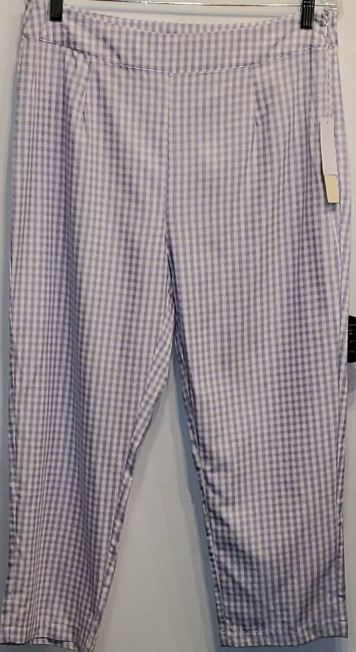 CYRUS Purple and White Gingham Plaid High Rise Cropped Pants Plus Size 8